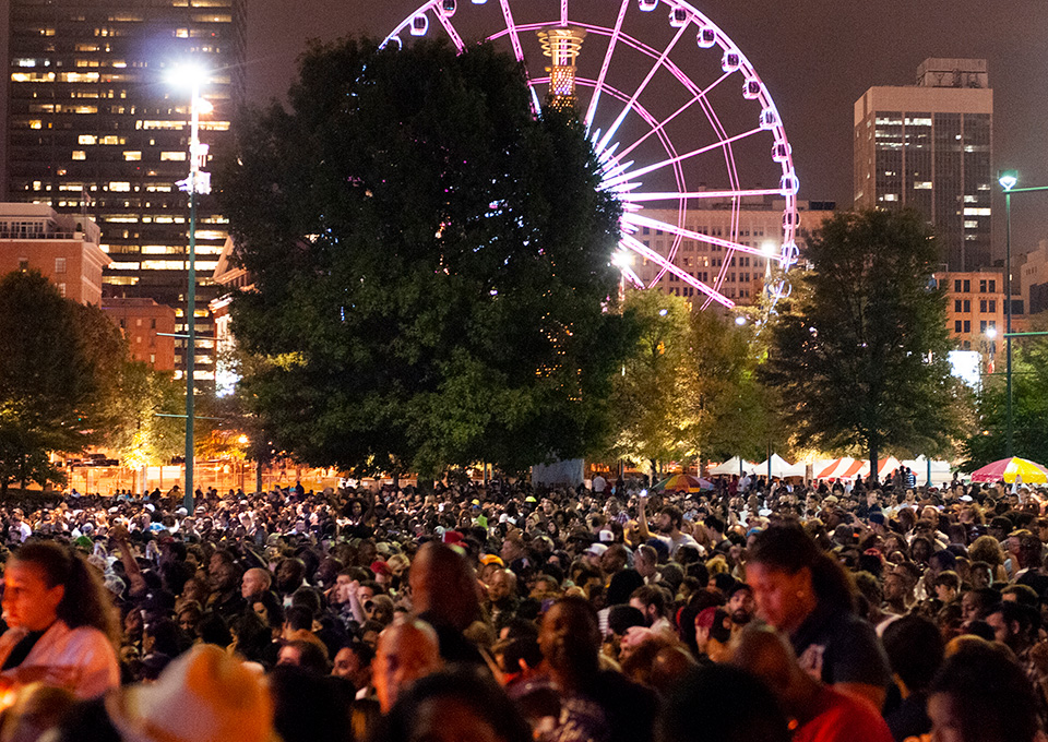 a crowd at a free downtown Atlanta concert